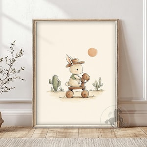 Cowboy Bunny Nursery Print: Western Desert Wall Art (Digital Download)