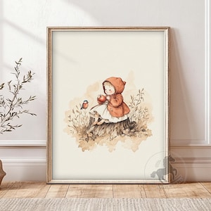 Rotkäppchen Deko | Vintage Fairytale Girl Wandkunst | Kinderzimmer Dekor | Druckbare digitale Datei