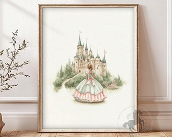 Princess Nursery Wall Art, PRINTABLE Fairytale Nursery Decor, Vintage Castle Print, Digital Download