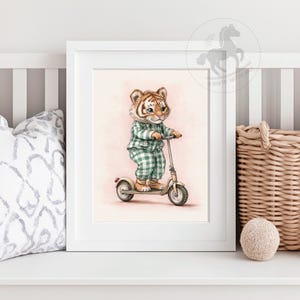 Tiger on Scooter Nursery Art | Cute Animal Wall Art | Kids Room Decor | Printable Digital Download