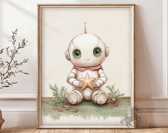 Roboter Kinderzimmer Wand Kunst, DRUCKBARE Abenteuer Kinderzimmer Dekor, Vintage Roboter Druck, digitaler Download