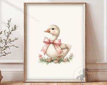 Decoración de pared para guardería con diseño de patos, decoración de granja imprimible, impresión floral vintage, descarga digital