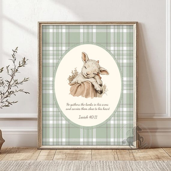 Lamb Nursery Wall Art, PRINTABLE Religious Nursery Decor, Vintage Scripture Print, Digital Download