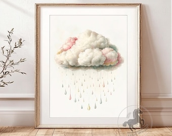 Rain Cloud Nursery Wall Art, PRINTABLE Nursery Decor, Vintage Minimalist Cloud Print, Digital Download