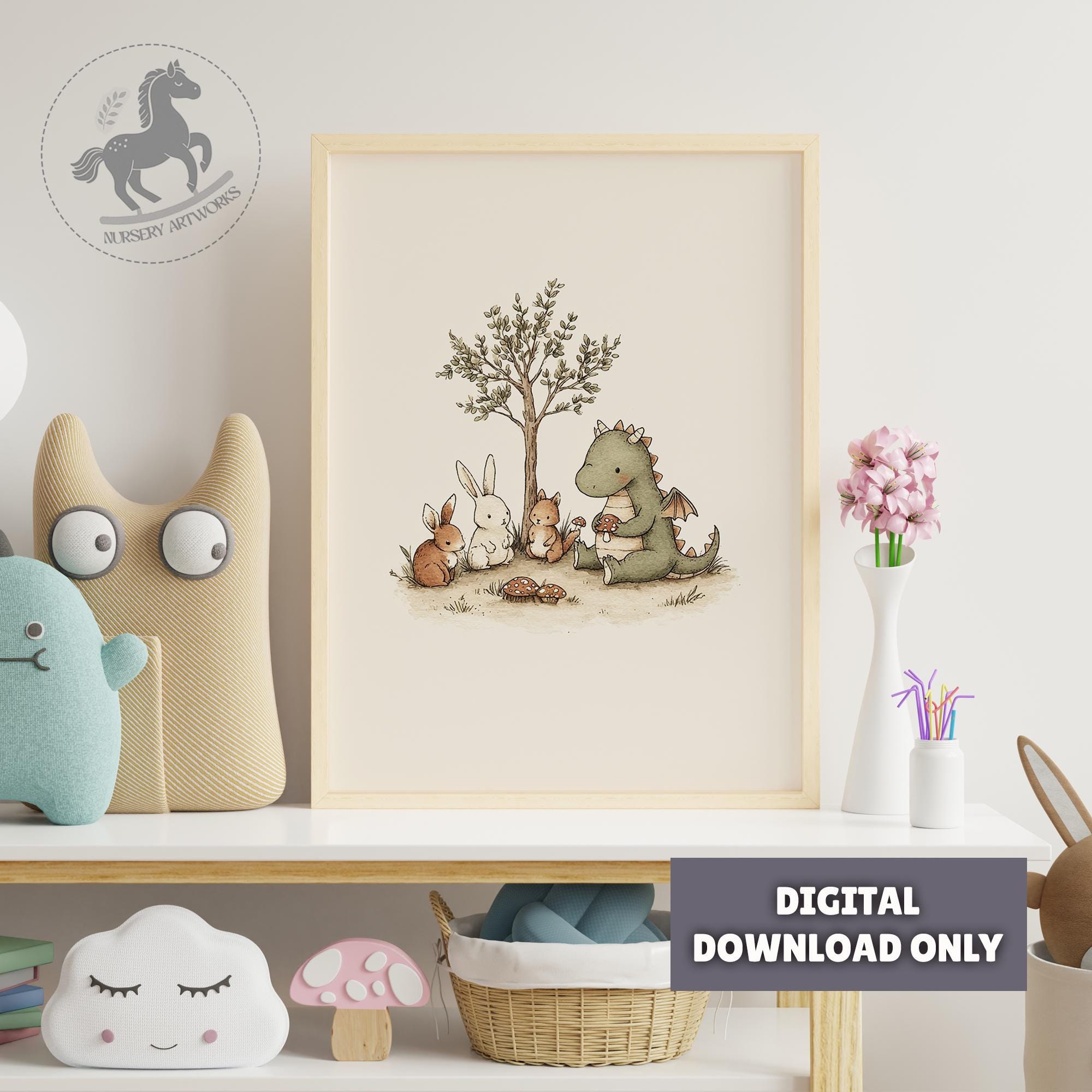 Dragon Nursery Wall Art Set: Fantasy Castle & Forest Friends (digital ...