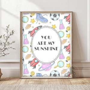 You Are My Sunshine Nursery Wall Art, Printable Boy Nursery Decor, Science And Space Poster Print, Digital Download