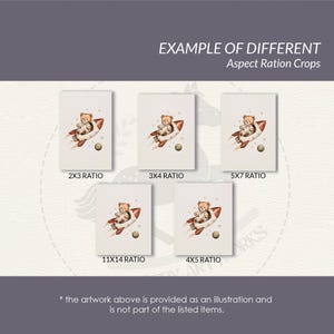 May include: An illustration of a teddy bear in a rocket ship, with different aspect ratio crops. The text "EXAMPLE OF DIFFERENT Aspect Ration Crops" is at the top. The artwork is provided as an illustration and is not part of the listed items.