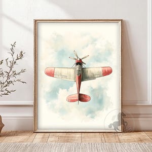 Arte de berçário com avião vintage | Arte de parede clássica de aviação | Decoração de quarto infantil | Download digital para impressão