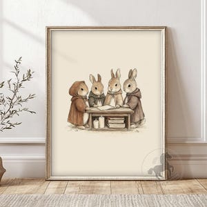 Storytime Bunny Nursery Print: Vintage Fairytale Animal Art (Digital Download)