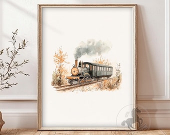Train Nursery Wall Art, PRINTABLE Vintage Nursery Decor, Vintage Locomotive Print, Digital Download