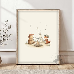 Campfire Friends Nursery Print: Woodland Animals, Cozy Decor (Digital Download