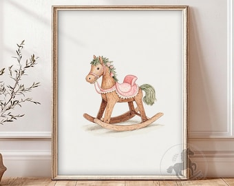 Rocking Horse Nursery Wall Art, PRINTABLE Animal Nursery Decor, Vintage Toy Horse Print, Digital Download