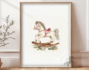 Rocking Horse Nursery Wall Art, PRINTABLE Vintage Nursery Decor, Vintage Rocking Horse Print, Digital Download
