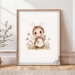 Bee Nursery Wall Art, Printable Spring Nursery Decor, Little Bee Girl Poster Print, Digital Download
