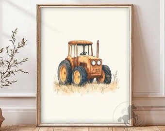 Ścienna dekoracja pokoju dziecięcego z traktorem, do druku dekoracja pokoju dziecięcego z farmą, rustykalny wydruk w stylu vintage, do pobrania w wersji cyfrowej