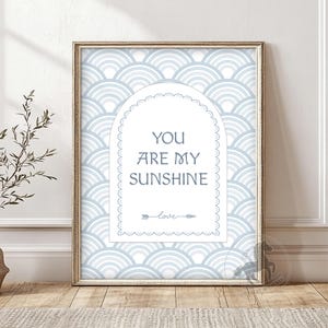 You Are My Sunshine Nursery Wall Art, Printable Nursery Decor, Soft Blue Arch Poster Print, Digital Download
