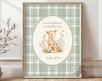 Psalm 139:14 Lamb Print, Printable Bible Verse Wall Art, Baby Girl Nursery Decor