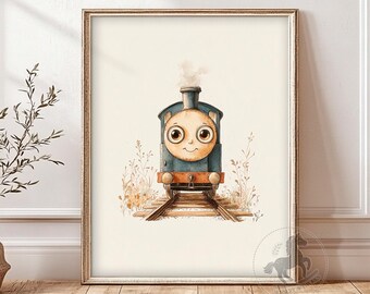 Decoración de pared para habitación infantil con tren, imprimible, impresión de tren vintage, descarga digital