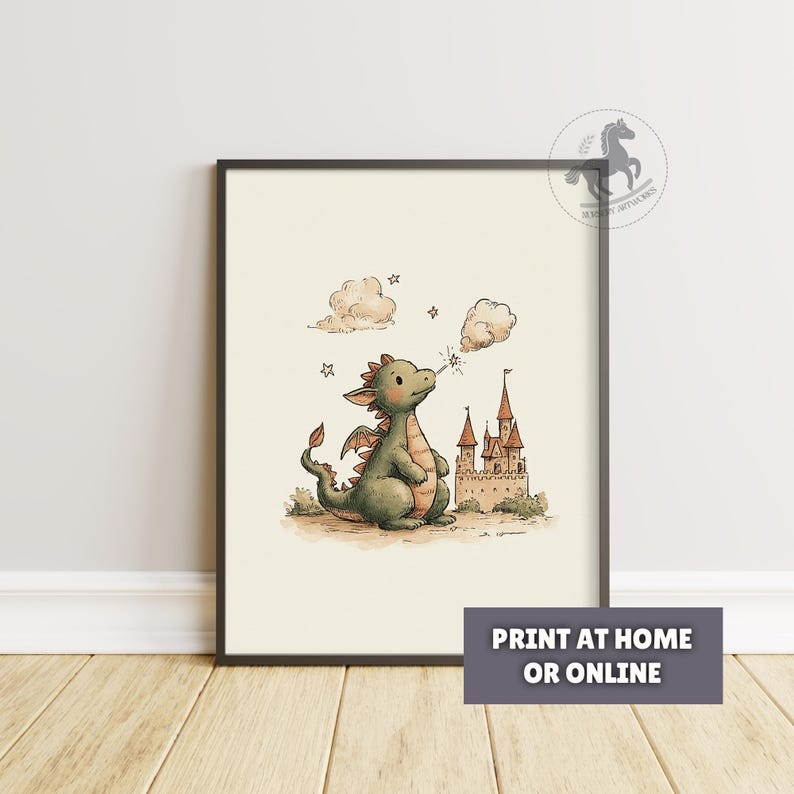 Dragon Nursery Wall Art Set: Fantasy Castle & Forest Friends (digital ...
