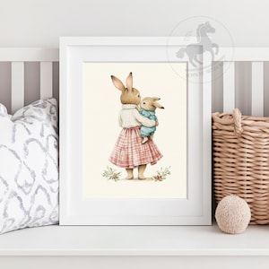 Bunny Nursery Art: Mom and Baby Rabbit Vintage Print (Digital Download)