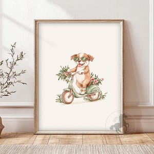 Dog on Scooter Nursery Art | Fun Animal Wall Art | Kids Room Decor | Printable Digital Download