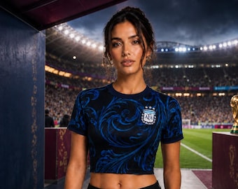 Argentina Football Crop Top, Custom Name Number Shirt, Women's Soccer Fanwear