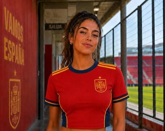 Spain Football Crop Top, Custom Name Number Jersey, La Roja Fan Apparel