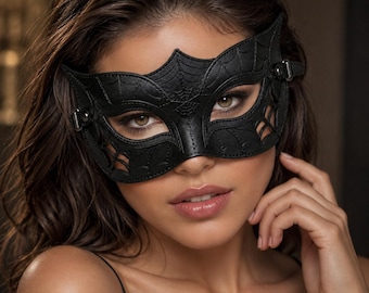 Black Leather Spiderweb Masquerade Mask Gothic Halloween Spider Cosplay Costume Face Mask