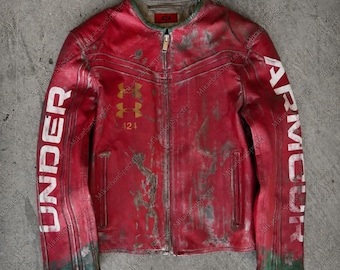 Vintage Red Distressed Leather Moto Jacket, 424 x Under Armour Biker Style