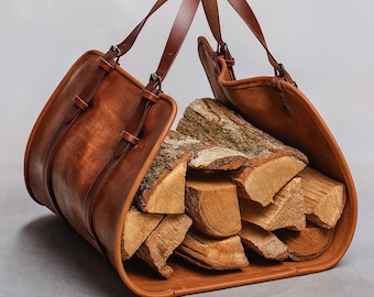 Handmade Leather Firewood Carrier Sling | Heavy Duty Log Holder
