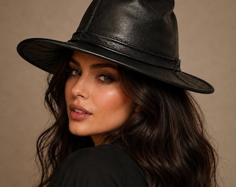 Gothic Witch Hat: Dramatic Black Leather-Style Halloween Cosplay Accessory