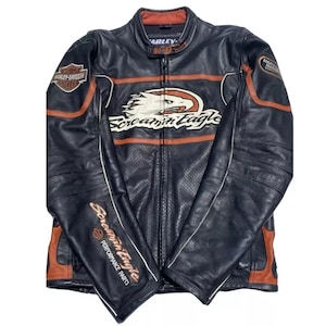 Vintage Harley-Davidson Leather Biker Jacket: Screamin’ Eagle Racing Coat