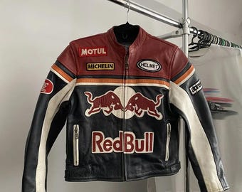 Vintage Red Bull Racing Leather Jacket: Motogp Biker Style - Etsy