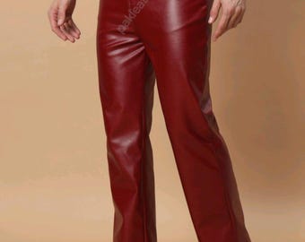 Men’s Maroon Leather Pants | Stylish Slim Fit Leather Trousers