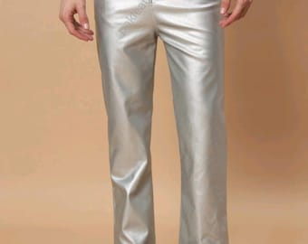 Men’s Handmade Leather Pants, Genuine Brown Slim Fit Trousers, Vintage Casual Fashion, Gift