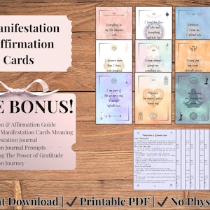50 Cartões de Afirmação + Diário de Manifestação | Amor-próprio e Atenção Plena para Imprimir | Citações Motivacionais | Download Instantâneo