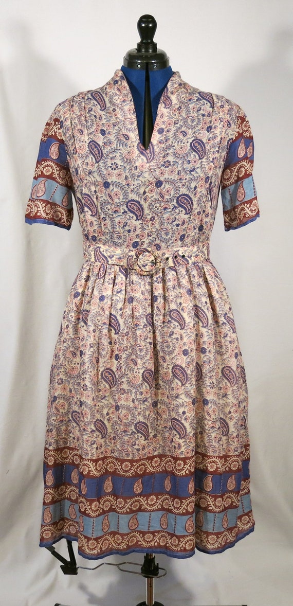 Pink and Blue Indian Paisley Cotton Dress