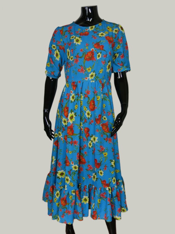 SALE!! Bright Blue Floral Dress With Ruffle Hem
