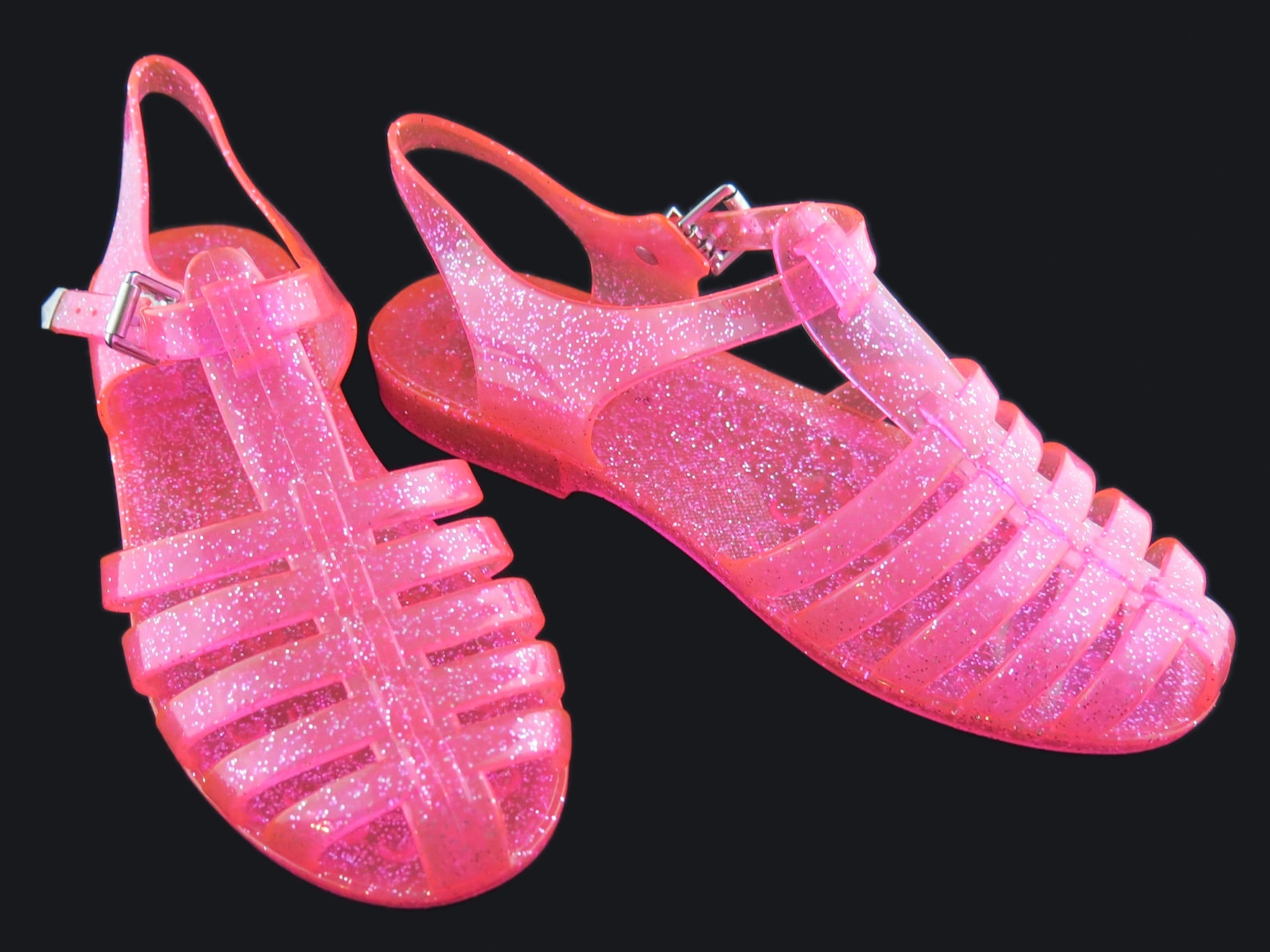 Neon Pink Glitter Jelly Sandals Etsy