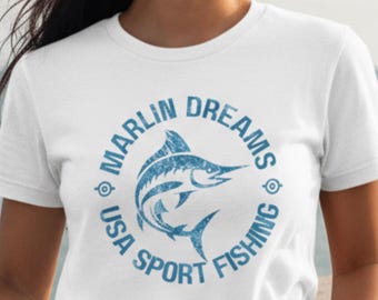 Fishing Tee unisex, Marlin sea graphic Sport Fishing Shirt, USA Fishing Shirt, Angler gift