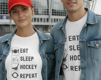 Funny Ice Hockey Gift, Eat Sleep Hockey Repeat tee, Hockey Mom or Dad Shirt, Gift for Hockey Player or Coach, gift for hockey fan or player