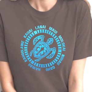 Hawaii Islands Blue Turtle tee on Comfort Colors 1717, Ethnic Tribal Sea Turtle Tee, Hawaiian Vacation Souvenir tee, Boho Island ocean Shirt
