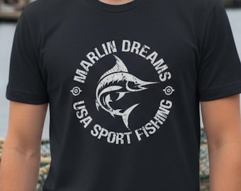 Fishing Tee gift for Marlin fisherman, Sport Fishing Shirt, USA Sport Fishing Shirt, Vintage Graphic Tee for Anglers, Deep Sea Fishing Gift