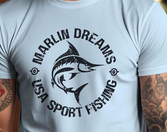 Marlin Sport Fishing T-Shirt, Vintage USA Angler Tee, USA Sport Fishing Shirt