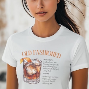 Old Fashioned Cocktail T-Shirt, Bella + Canvas 3001 Tee, Whiskey Drink Recipe, Cocktail Lover Gift, Bartender Graphic Tee, Cocktail tee