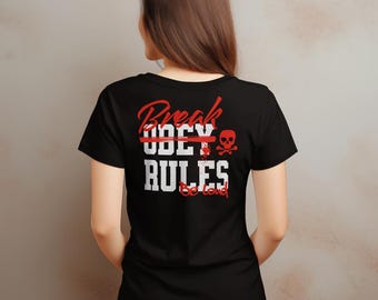 Break Rules SVG PNG JPG pdf, Rebel Skull Shirt Design, Edgy Grunge Quote Graphic, Punk Biker Sublimation File