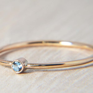 Simple 14K Gold Aquamarine Ring - Stacking Ring, Birthstone Ring, Petite Ring