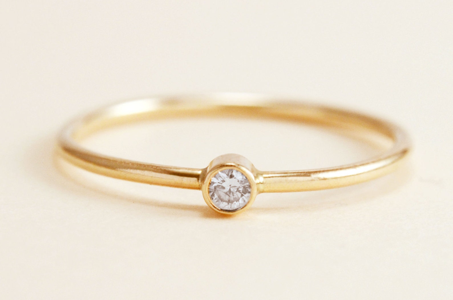 Simple Diamond Ring in 14K Gold Etsy