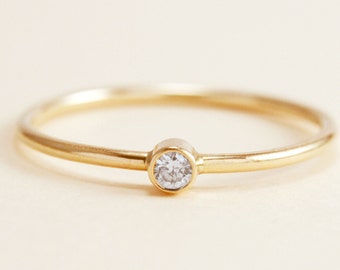 Simple 14K Gold Diamond Ring - Stacking Ring, Engagement Ring, Petite Ring