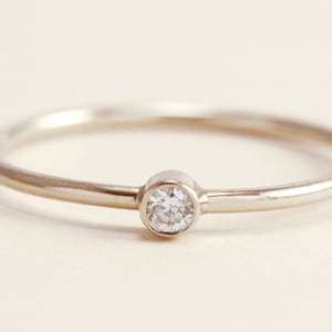 Simple 14K White Gold Diamond Ring with .03ct Diamond - Stacking Ring, Engagement Ring, Petite Ring